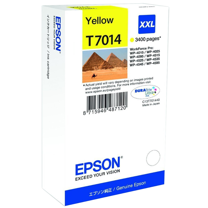 

Картридж струйный Epson T7014 (C13T70144010), желтый, оригинальный, ресурс 3400 страниц для Epson Epson WorkForce Pro WP-4015DN / WP-4025DW / WP-4095DN / WP-4515DN / WP-4525DNF / WP-4535DWF / WP-4595DNF, T7014