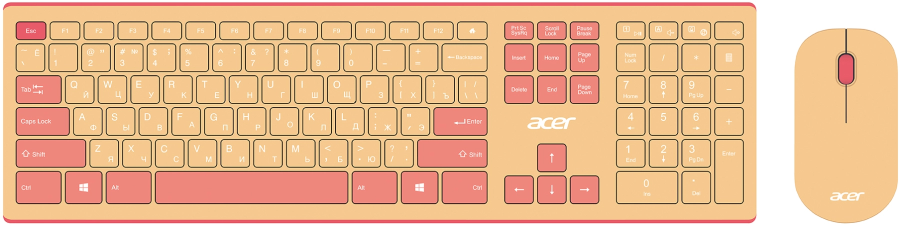 

Клавиатура + мышь Acer OCC205, беспроводная, USB, бежевый/розовый (ZL.ACCEE.00F), OCC205