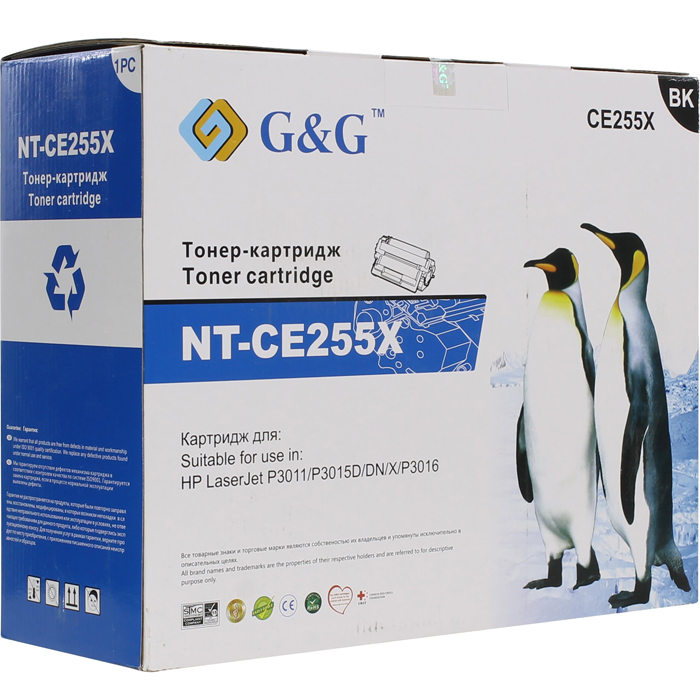 

Картридж лазерный G&G NT-CE255X (55X/CE255X), черный, 12500 страниц, совместимый, для LJ Enterprise 500 M525dn / 500 M525f / M525c / P3015 / P3015d / P3015dn / P3015x, LJ Pro M521dn / M521dw
