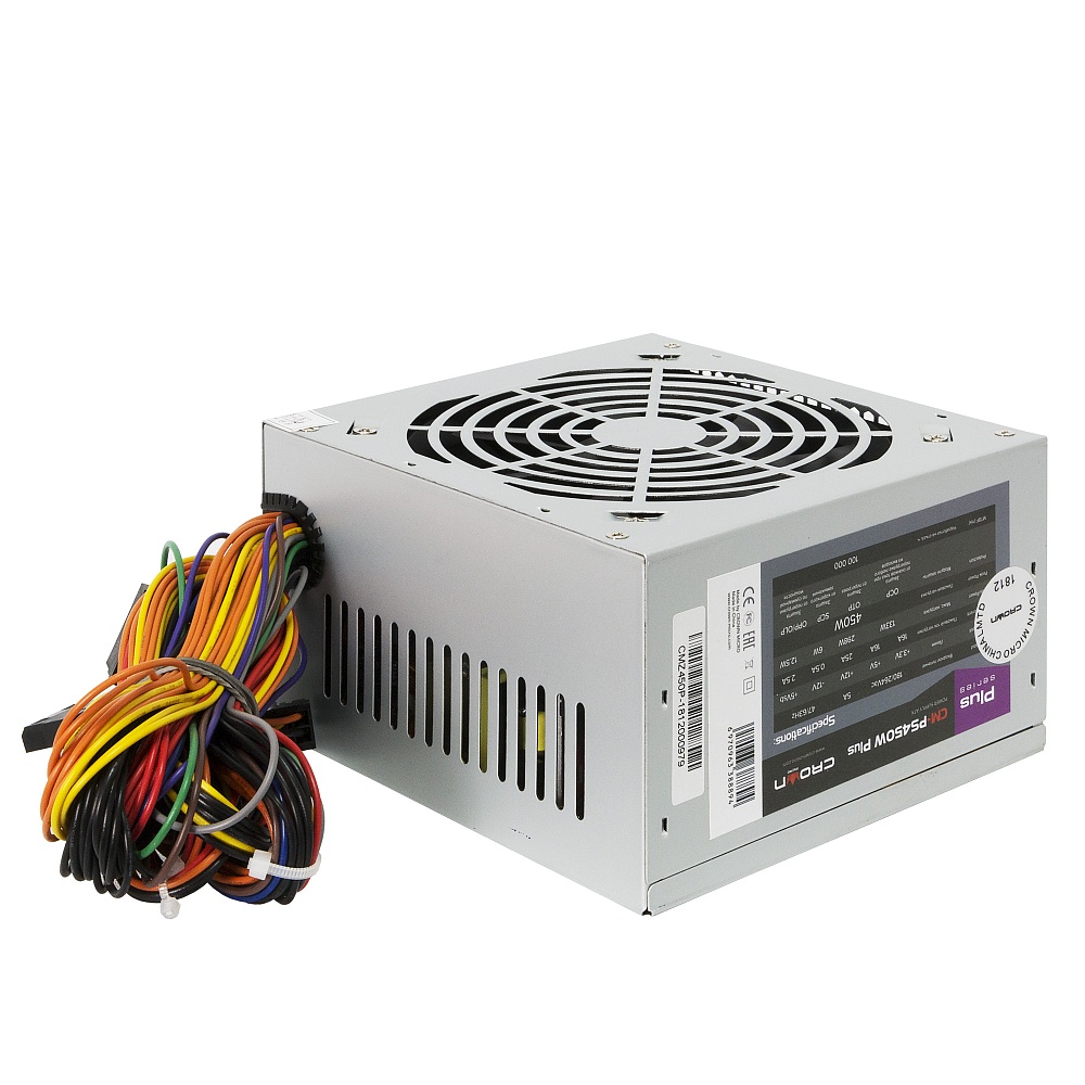 

Блок питания 450 Вт ATX CROWN CM-PS450W PLUS, 120 мм, Серый, CM-PS450W PLUS