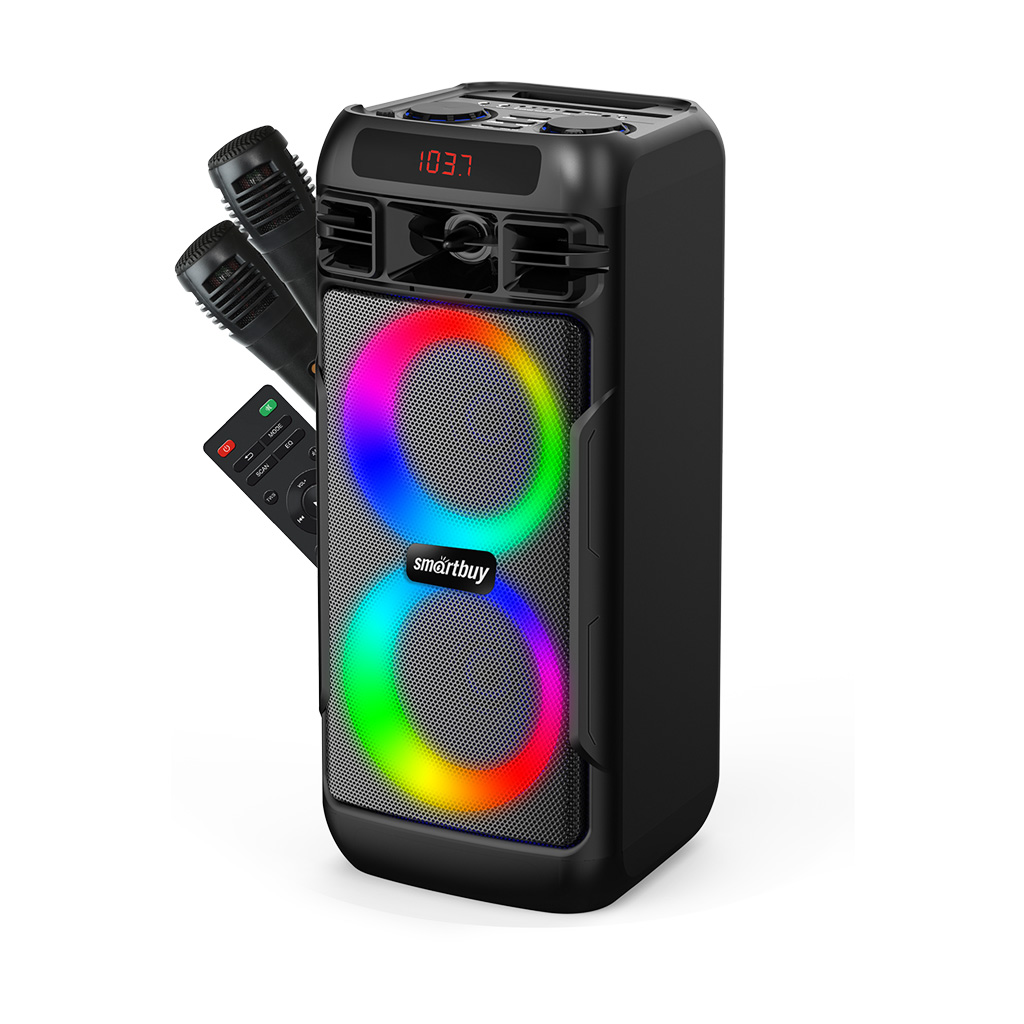 

Портативная акустика SmartBuy MEGA BOOM 2, 50 Вт, FM, AUX, USB, Bluetooth, подсветка, черный (SBS-5600), MEGA BOOM 2