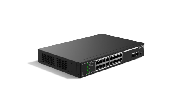 Коммутатор Dahua SG1018LP-2F, кол-во портов: 16x1 Гбит/с, кол-во SFP/uplink: SFP 2x1 Гбит/с, установка в стойку, PoE: 16x15 Вт (макс. 135 Вт) (DH-SG1018LP-2F)