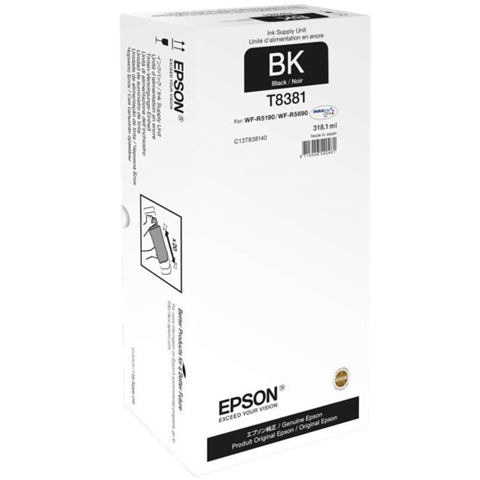 

Картридж струйный Epson T8381 (C13T838140), черный, оригинальный, ресурс 20000 страниц, для Epson WorkForce Pro WF-R5190DTW / WF-R5690DTWF, T8381