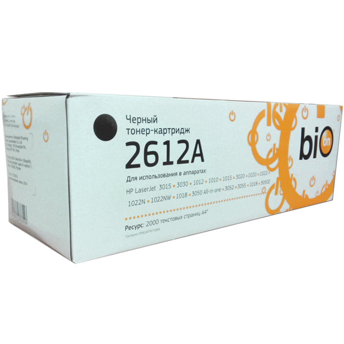 

Картридж лазерный Bion BCR-Q2612A (Q2612A), черный, 2000 страниц, совместимый для LJ 1010/1012/1015/3015/3020/3030/1319/3050/3052/3055