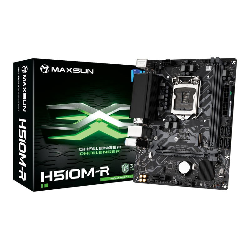 Материнская плата MaxSun Challenger H510M-R, Socket1200, Intel H510, 2xDDR4, PCI-Ex16, 4SATA3, 5.1-ch, GLAN, 4 USB 3.2, VGA, HDMI, mATX, Retail б/у, следы монтажа, отказ от покупки, полный комплект