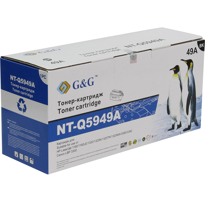 

Картридж лазерный G&G NT-Q5949A (49A), черный, 2500 страниц, совместимый, для LJ 1160 / 1320 / 3390 / 3392 Canon LBP-3300 / 3360