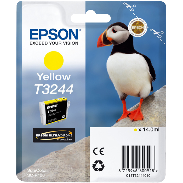 

Картридж струйный Epson T3244 (C13T32444010), желтый, оригинальный, объем 14мл, для Epson SureColor SC-P400, T3244