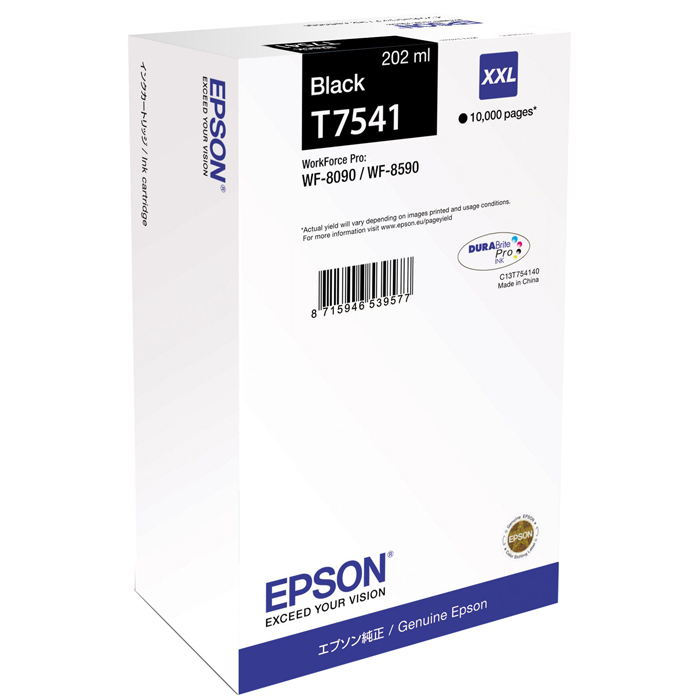 

Картридж струйный Epson T7541 (C13T754140), черный, оригинальный, ресурс 10000 страниц для Epson Epson WorkForce Pro WF-8090DW / WF-8590DWF, T7541