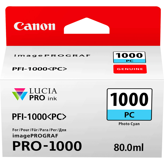 

Картридж струйный Canon PFI-1000 PC (0550C001), фото голубой, оригинальный, объем 80 мл для Canon Canon imagePROGRAF PRO-1000, PFI-1000 PC