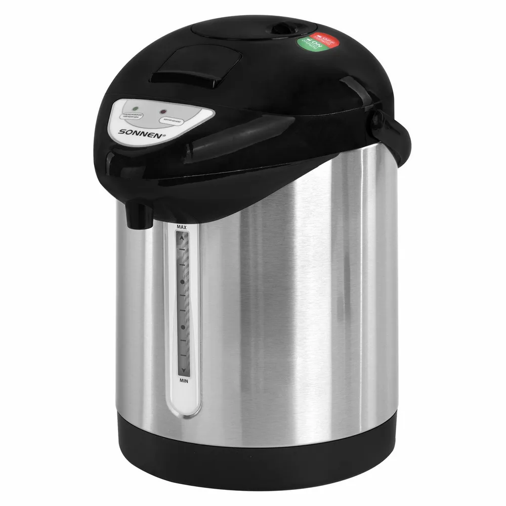 

Термопот SONNEN TP-28 3л. 900 Вт, пластик/нержавеющая сталь, черный/серебристый (456712), TP-28