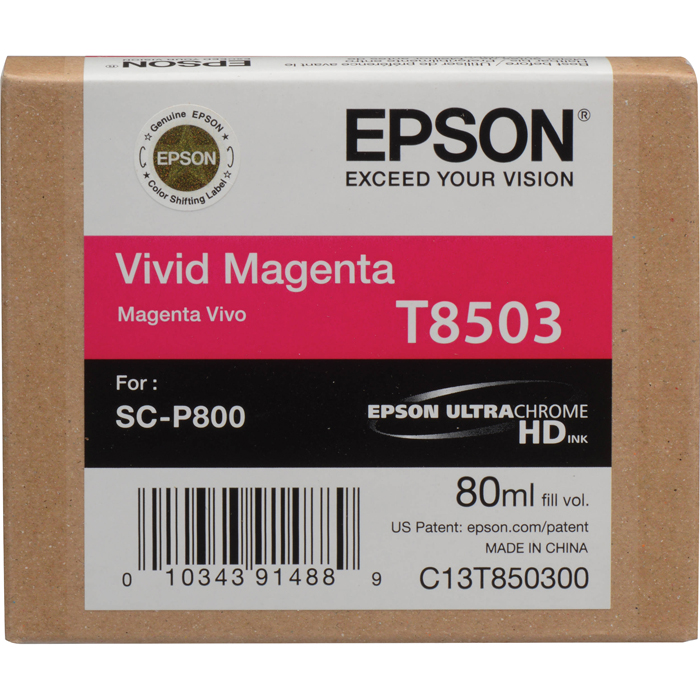 

Картридж струйный Epson T8503 (C13T850300), пурпурный, оригинальный, объем 80 мл для Epson Epson SureColor SC-P800, T8503