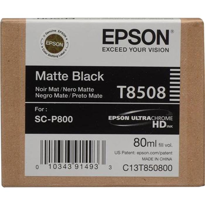 

Картридж струйный Epson T8508 (C13T850800/C13T85080N), матовый черный, оригинальный, объем 80 мл для Epson SureColor SC-P800, T8508