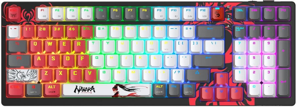 Клавиатура A4Tech Bloody WS98 Naraka, Bluetooth/Радиоканал, серый/красный (WS98) Английская раскладка!!!