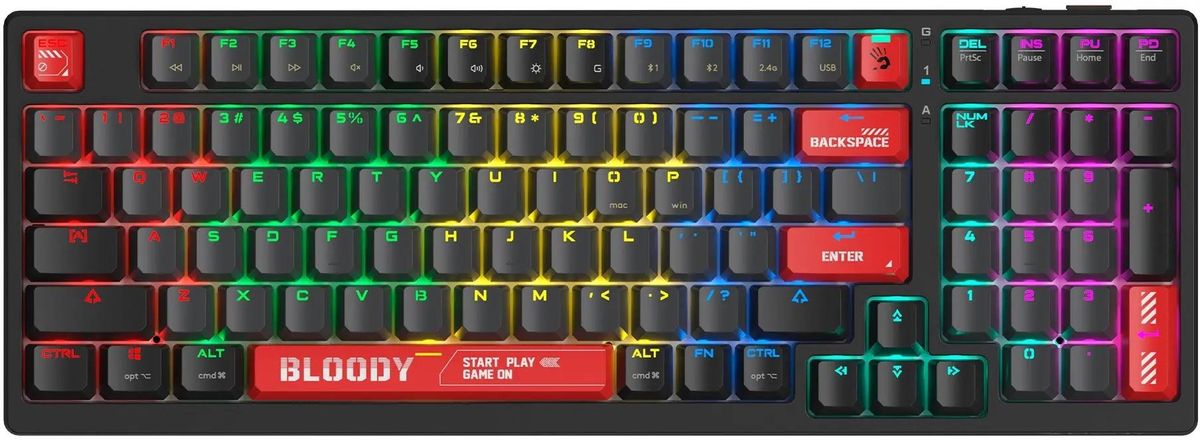 

Клавиатура проводная/беспроводная A4Tech Bloody WS98, механическая, BLMS Red Plus, подсветка, Bluetooth/Радиоканал/USB, черный (WS98) Английская раскладка!!!, Bloody WS98