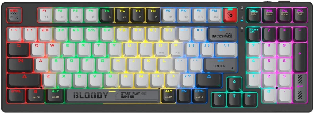 Клавиатура A4Tech Bloody WS98, Bluetooth/Радиоканал/USB, черный/белый (WS98) Английская раскладка!!!