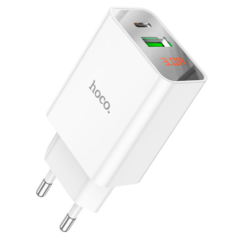 

Сетевое зарядное устройство Hoco C100A 18 Вт, USB, EU, USB type-C, Quick Charge, PD, белый (22000), C100A