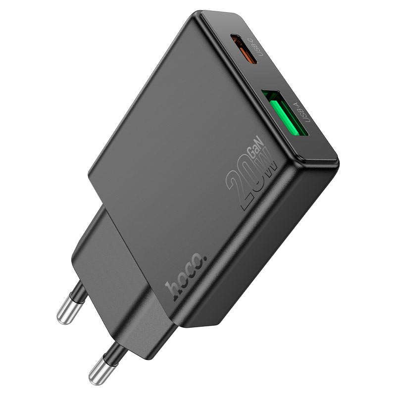 

Сетевое зарядное устройство Hoco N38 20 Вт, USB, EU, USB type-C, Quick Charge, PD, черный (21997), N38