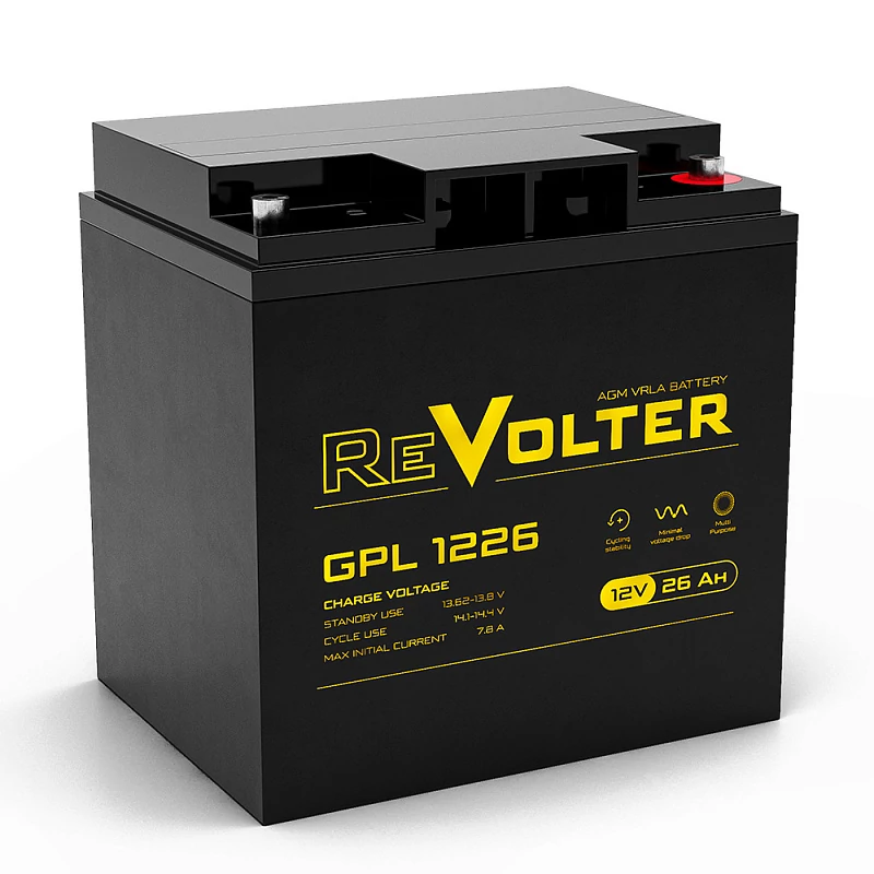 

Аккумуляторная батарея для ИБП ReVolter GPL 1226, 12V, 26Ah (GPL 1226), Черный, GPL 1226