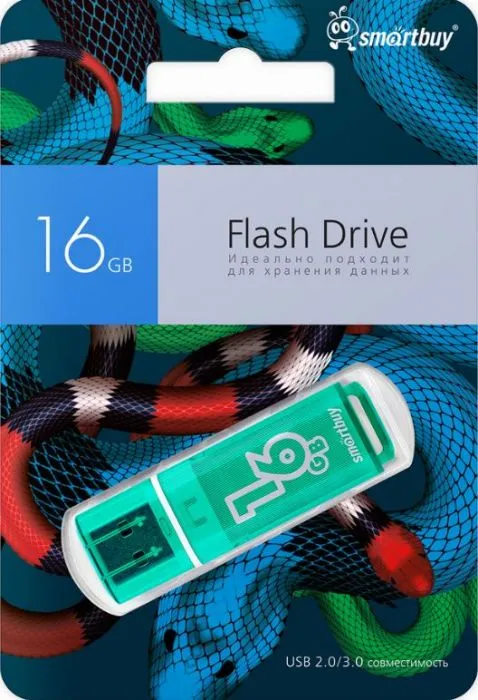 

Флешка 16Gb USB 2.0 SmartBuy Glossy Snake Edition, зеленый (SB16GBGSGSN), Snake Edition