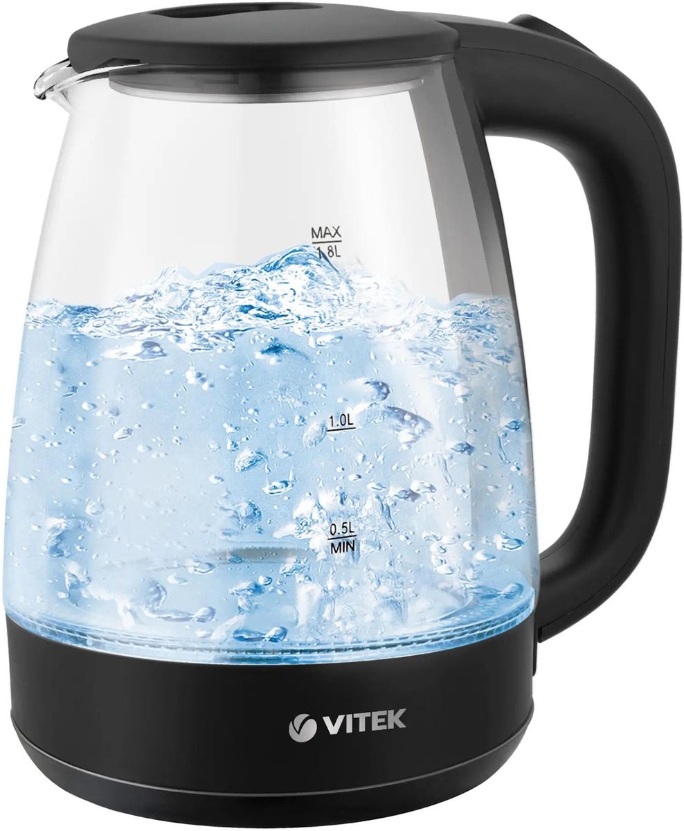 

Чайник электрический VITEK VT-7004 1.8л. 1.85 кВт, стекло/пластик, черный ( VT-7004), VT-7004