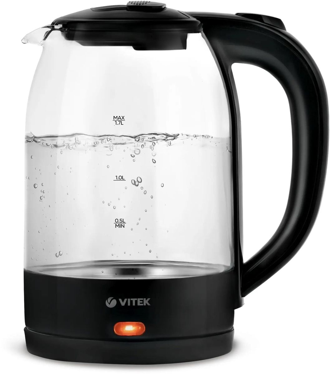 

Чайник электрический VITEK VT-7092 1.7л. 2.2 кВт, стекло/пластик, черный (VT-7092), VT-7092