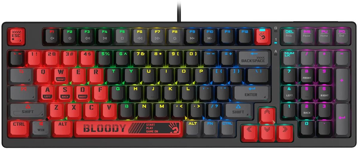

Клавиатура проводная A4Tech S98 Sports , механическая, BLMS Red Plus, подсветка, USB, черный (s98 sports red blms red plus), S98 Sports