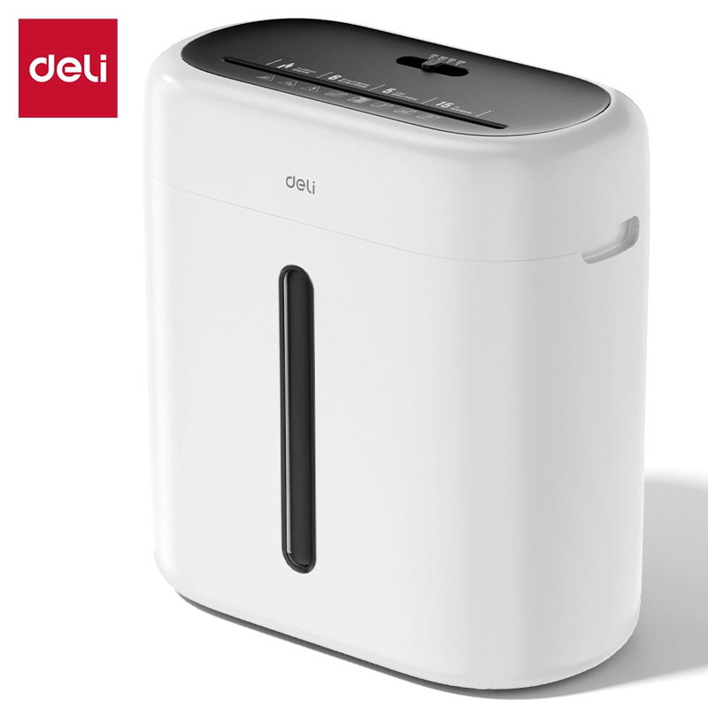 

Шредер Deli ET001, секретность 4/P-4, полосы - 4 мм x 2.5 см, объем 15 л, кол-во листов до 6 шт., белый (ET001), ET001