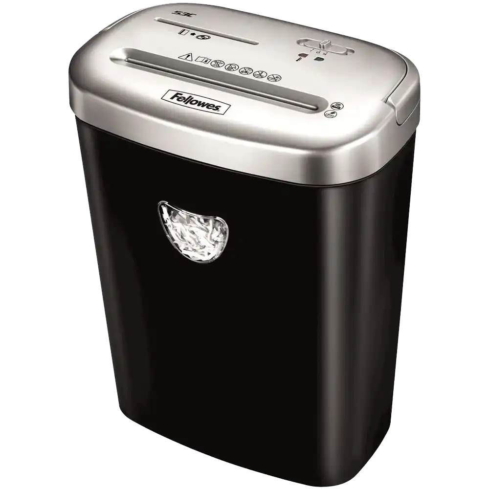 Шредер FELLOWES FS-46531, секретность P-4, перекрестный - 4 мм x 3.5 см, объем 23 л, кол-во листов до 10 шт., скрепки, скобы, карты, CD, черный (FS-46531)