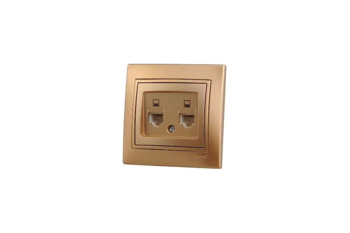 

Розетка RJ-45+RJ-45 скрытый монтаж категория 6, золотой металлик, Lezard Mira (701-1313-141)