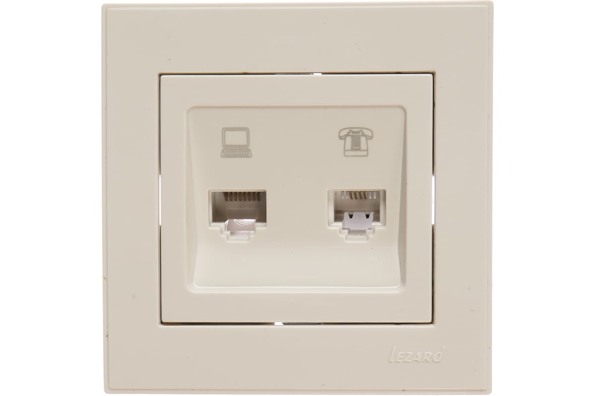 

Розетка RJ-45+RJ-11 скрытый монтаж, IP20, белый, Lezard Rain (703-0202-143)