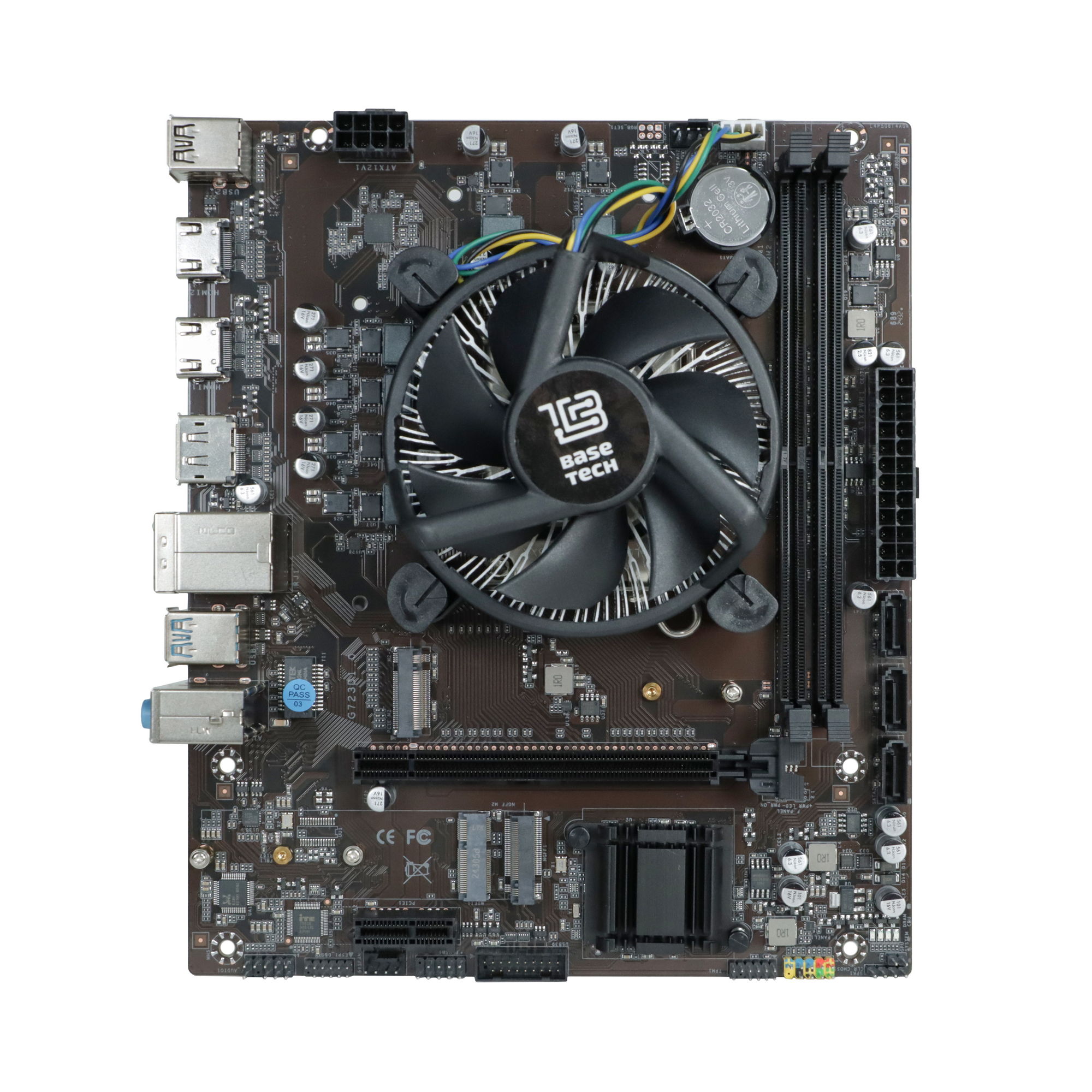 

Материнская плата с процессором и кулером BaseTech H610M-K, Socket1700, Intel Core i3-12100, Intel H610, 2xDDR4, PCI-Ex16, 3SATA3, 5.1-ch, GLAN, 4 USB 3.0, HDMI, DP, mATX, Retail, H610M-K