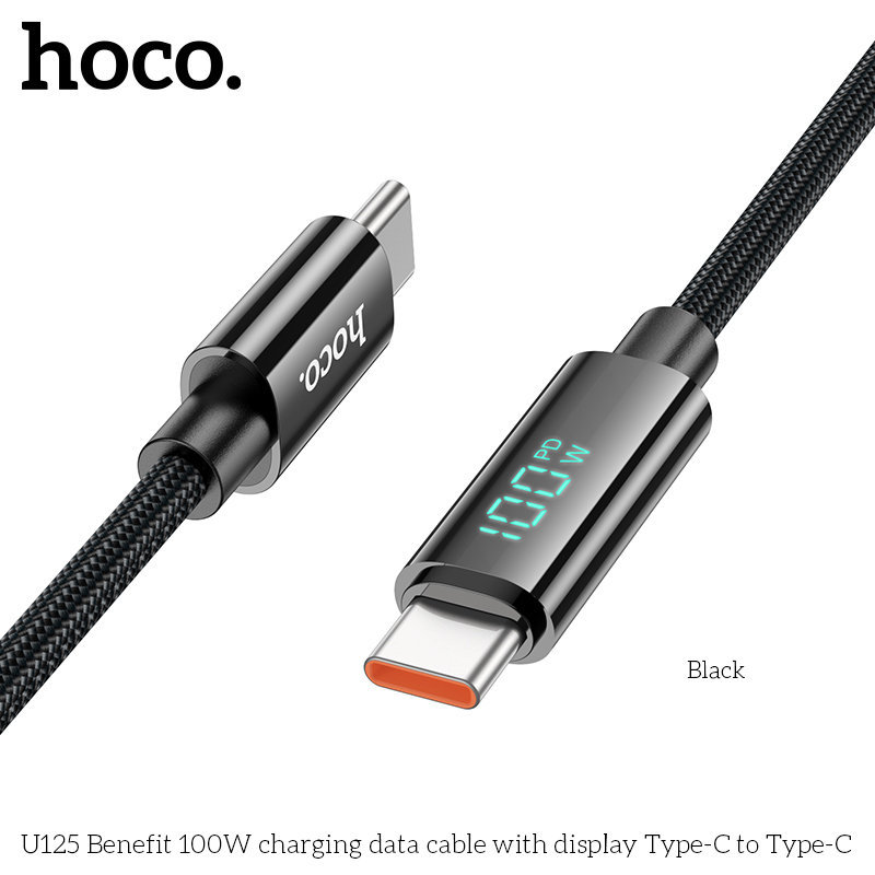 

Кабель USB Type-C-USB Type-C, 5А, 100 Вт, 1.2 м, черный, HOCO U125 Benefit (6942007611916), U125