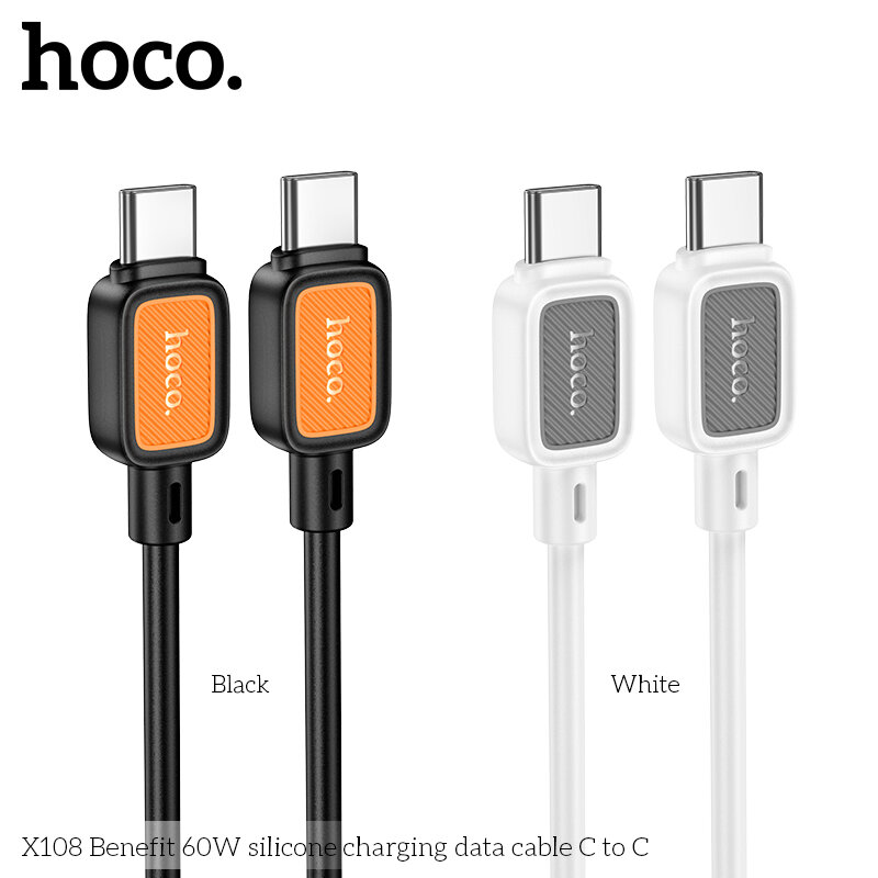 

Кабель USB Type-C-USB Type-C, быстрая зарядка, 3А, 60 Вт, 1 м, белый, HOCO Source X108 Benefit, X108