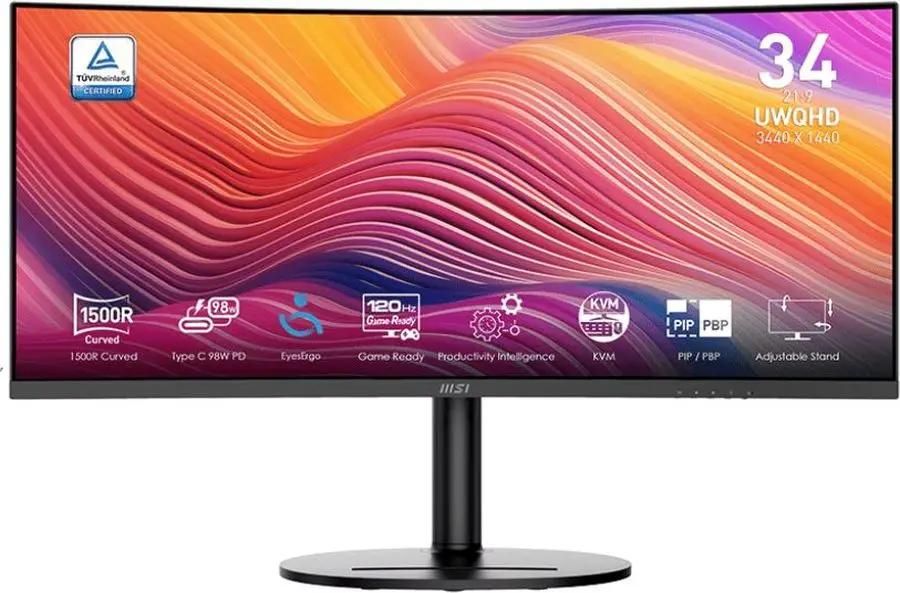 

Монитор 34" MSI Modern MD342CQP VA, изогнутый, 3440x1440 (21:9), 300кд/м2, 120 Гц, 4 мс, 178°/178°, HDMI, DisplayPort, USB Type-C, USB-Hub, черный (9S6-3PC59H-031), MD342CQP
