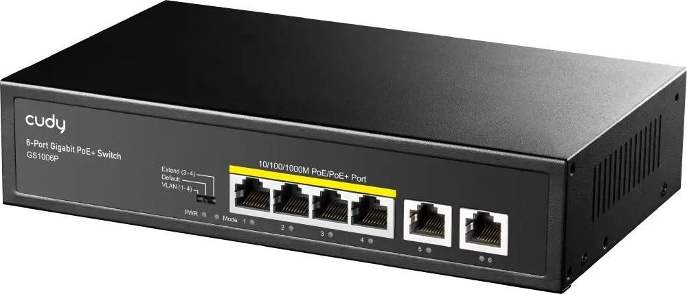 

Коммутатор Cudy GS1006P, кол-во портов: 4x1000, кол-во SFP/uplink: RJ-45 2x1 Гбит/с, PoE: 4x30 Вт (макс. 65 Вт) (GS1006P), GS1006P