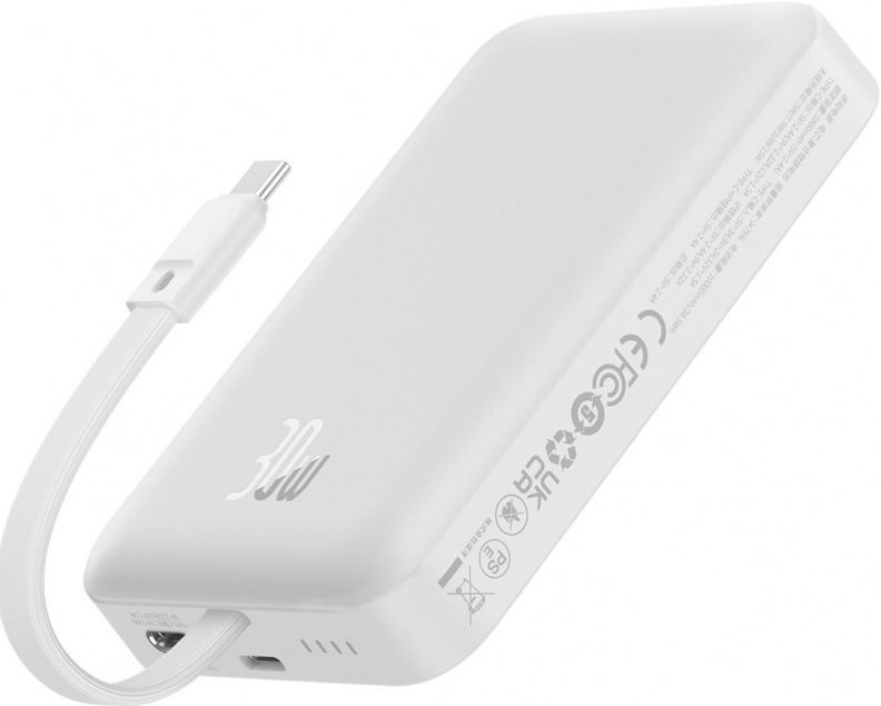 

Портативный аккумулятор (Powerbank) BASEUS Magnetic Mini Type-C, 10000 мА·ч, 2.4А, Type-C, QC, QI, белый (P1002210B223-00), Magnetic Mini Type-C