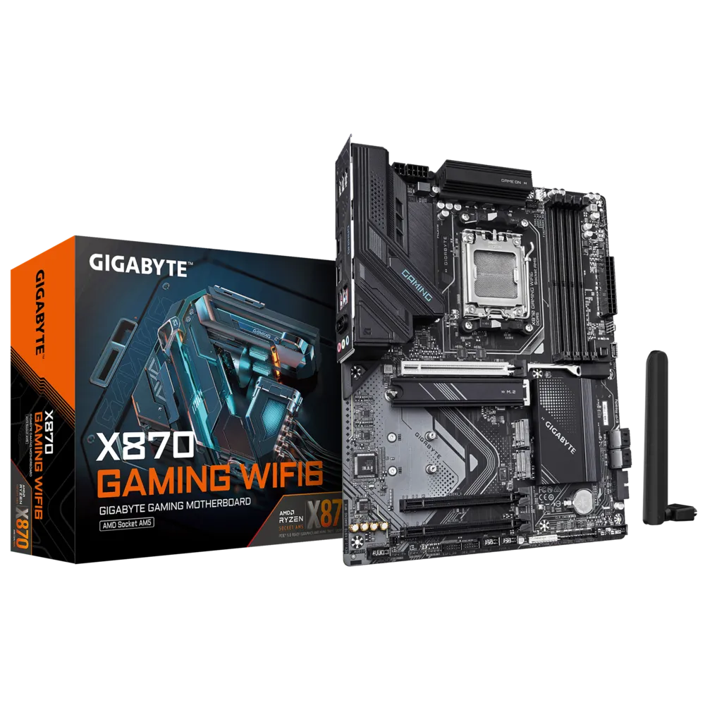 

Материнская плата GIGABYTE X870 GAMING WIFI6, AM5, AMD X870, 4xDDR5 DIMM, 3PCI-Ex16, 4SATA3, 7.1-ch, 2.5GLAN, 6 USB 3.2, 3 USB Type-C, HDMI, Type-C DP, ATX, Retail, X870 GAMING WIFI6