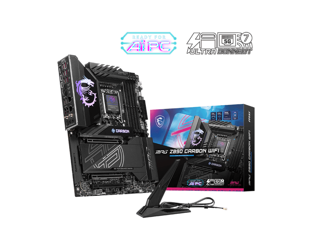 

Материнская плата MSI MPG Z890 CARBON WIFI, LGA1851, Intel Z890, 4xDDR5 DIMM, 3PCI-Ex16, 4SATA3, 7.1-ch, 2.5GLAN, 5GLAN, 14 USB 3.2, 2 USB Type-C, HDMI, ATX, Retail, MPG Z890 CARBON WIFI