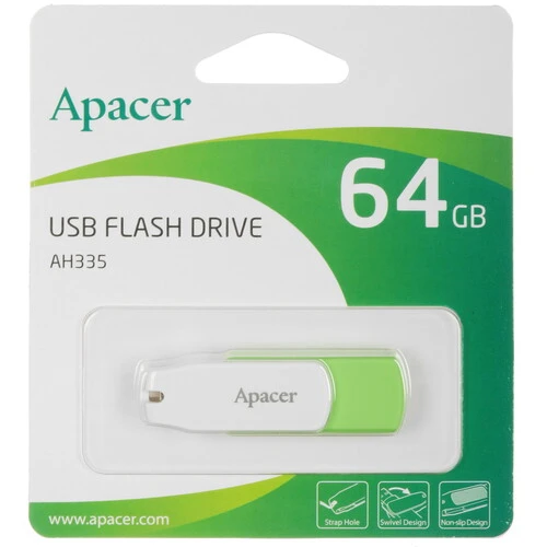

Флешка 64Gb USB 2.0 Apacer AH335, белый/зеленый (AP64GAH335G-1)