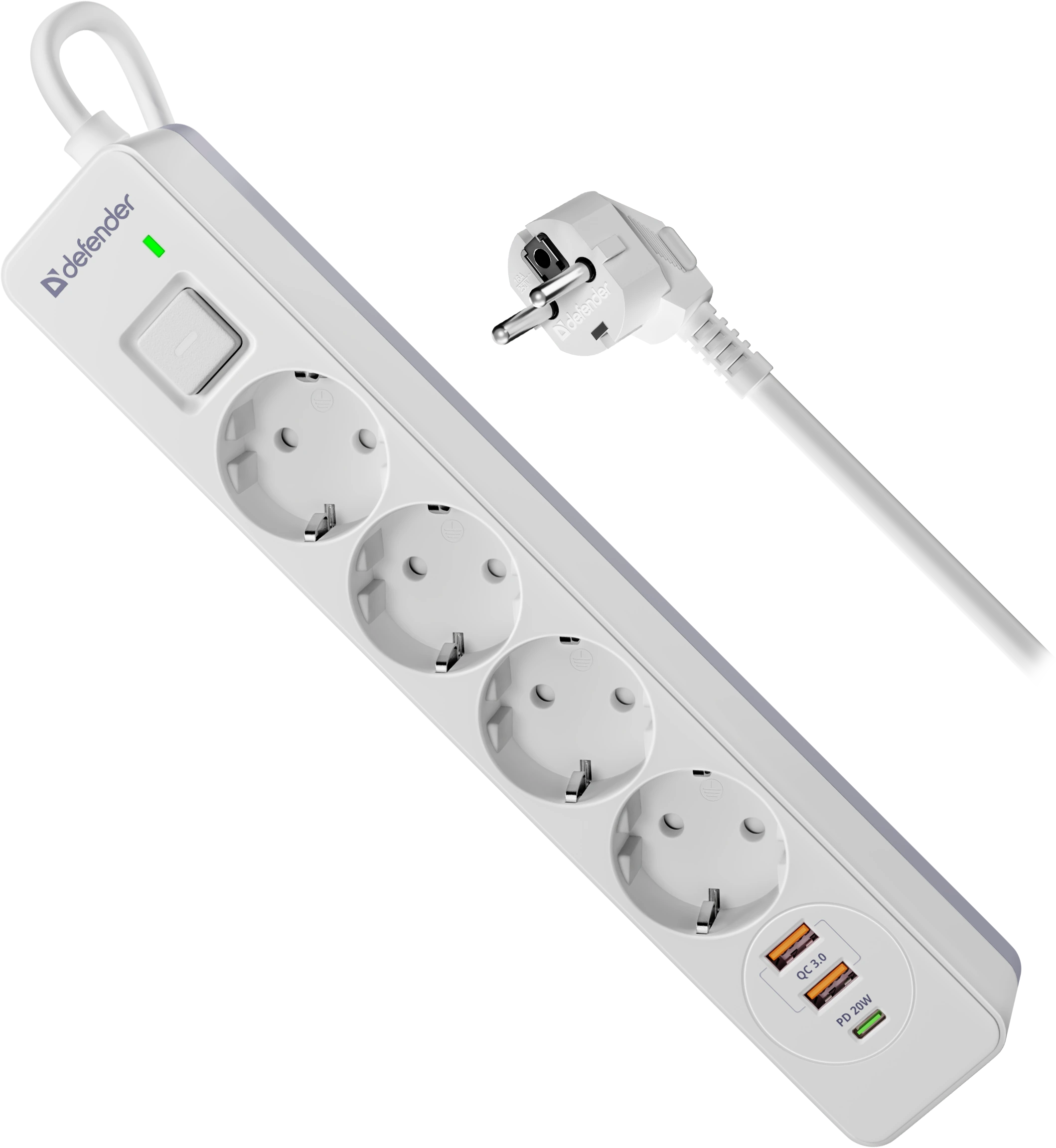 

Сетевой фильтр Defender DFS143, 4-розетки, 2xUSB, 1xUSB Type-C, 3 м, белый (99434), DFS143