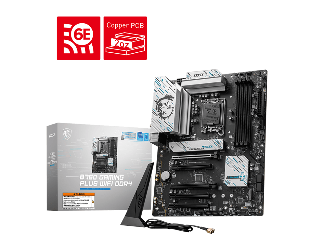 

Материнская плата MSI B760 GAMING PLUS WIFI DDR4, Socket1700, Intel B760, 4xDDR4, 2PCI-Ex16, 4SATA3, 7.1-ch, 2.5GLAN, 4 USB 3.2, 2 USB Type-C, HDMI, DP, ATX, Retail, B760 GAMING PLUS WIFI DDR4