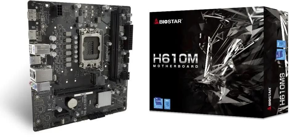 

Материнская плата Biostar H610MS, Socket1700, Intel B760, 2xDDR4, PCI-Ex16, 4SATA3, 7.1-ch, GLAN, 3 USB 3.2, HDMI, DP, mATX, Retail, H610MS