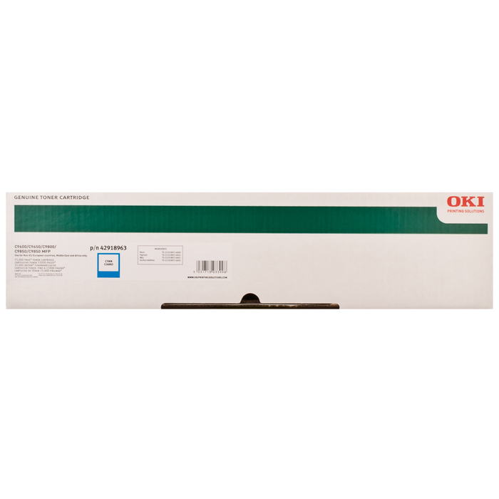 

Картридж лазерный OKI 42918915/42918963/42918963, голубой, 15000 страниц, оригинальный для OKI C9600/C9650/C9800/C9850/C9800 MFP, 42918915/42918963
