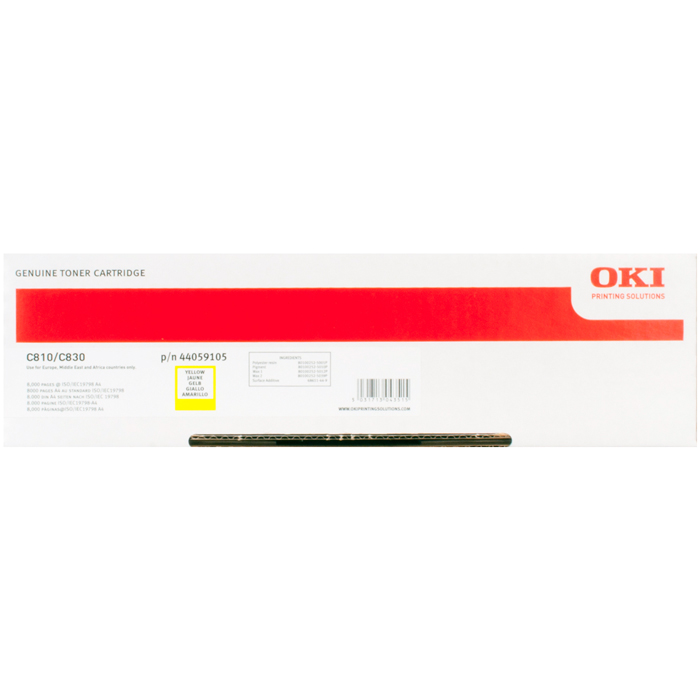 

Картридж лазерный OKI 44059117/44059105/44059117, желтый, 8000 страниц, оригинальный для OKI C810/C830, 44059117/44059105