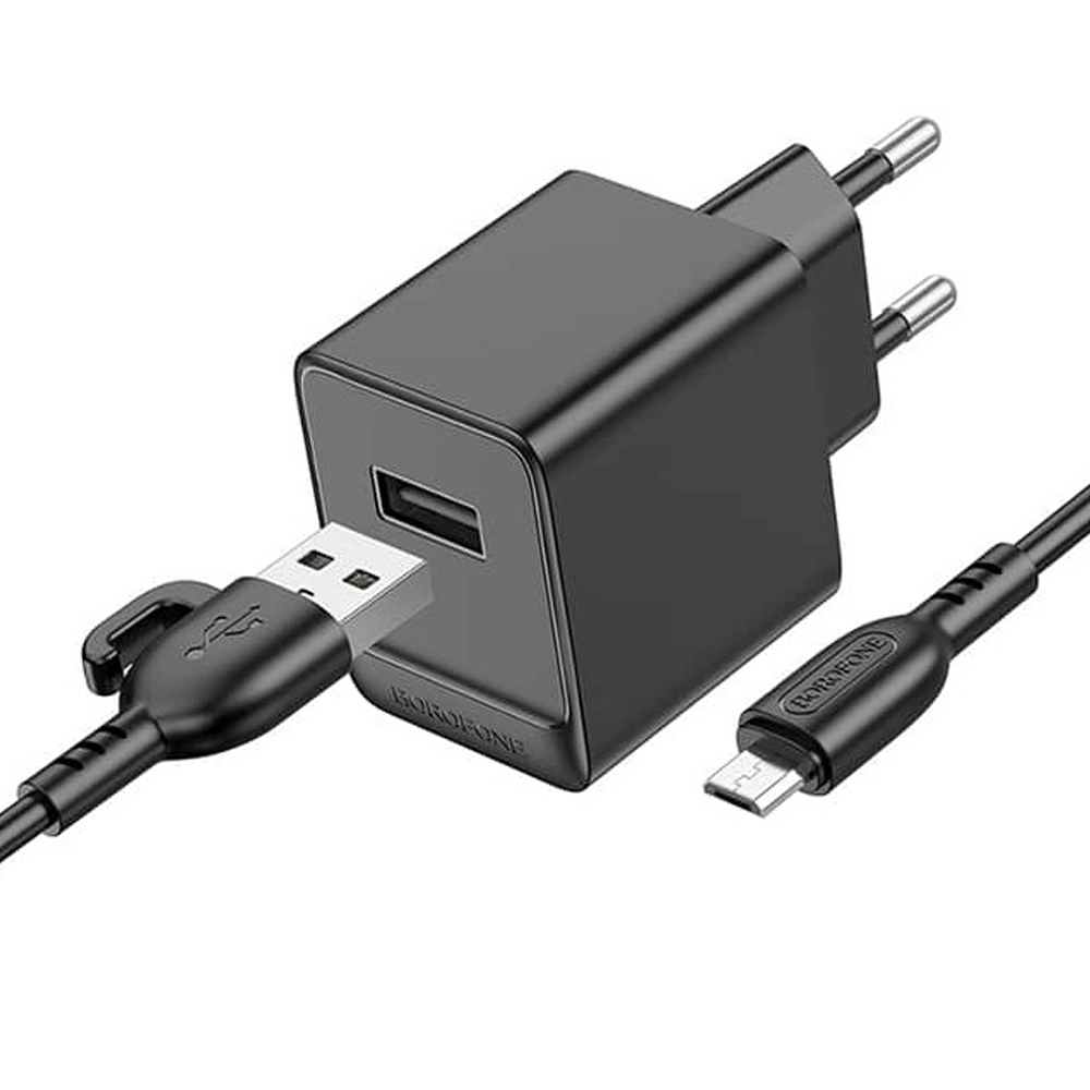 

Сетевое зарядное устройство Borofone Erudite BAS11A 10.5 Вт, USB, EU, черный (6941991104633), кабель USB/microUSB, BAS11A