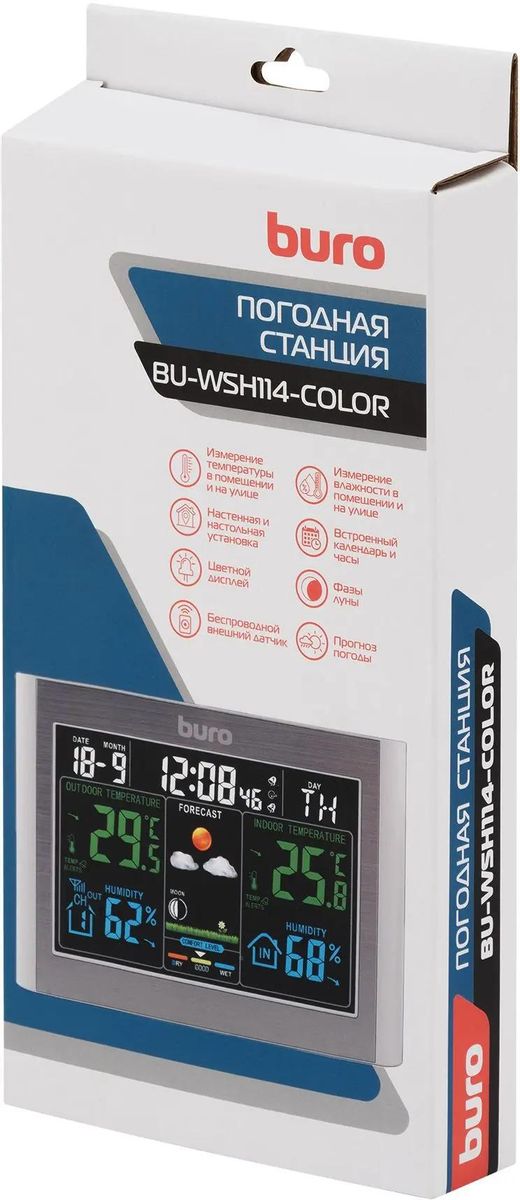 Метеостанция с беспроводным датчиком, Buro BU-WSH114-COLOR