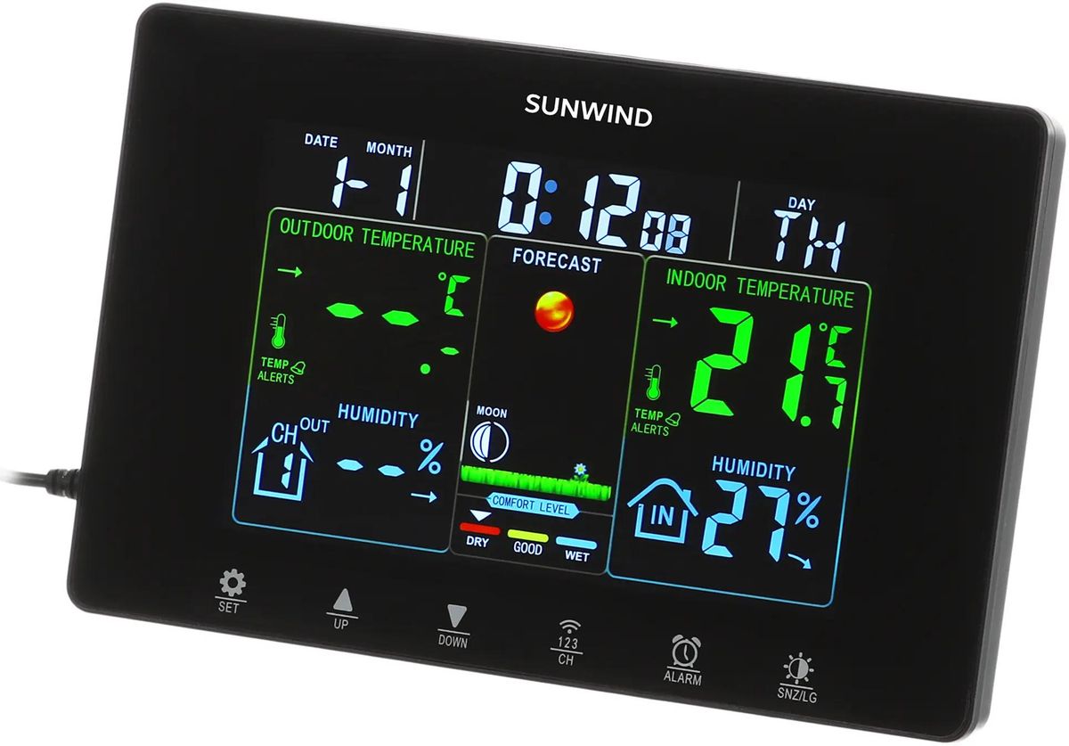 Метеостанция с беспроводным датчиком, SUNWIND SW-WSH160-COLOR