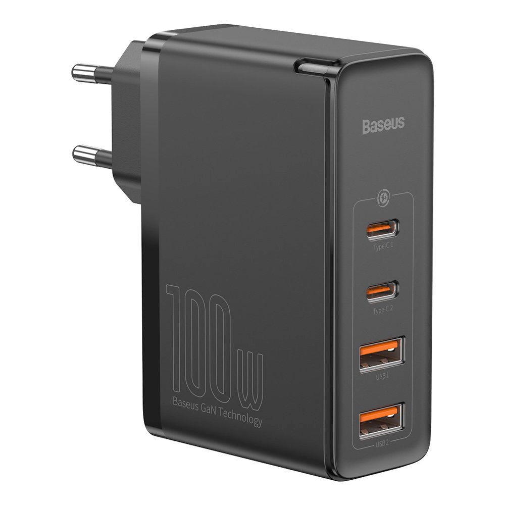 

Сетевое зарядное устройство BASEUS 100 Вт, 2xUSB, EU, 2xUSB type-C, Quick Charge, PD, черный (P10110302827-Z1), кабель USB Type C