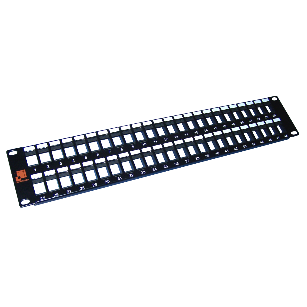 

Патч-панель в шкаф 19" 1U, порты: 48, органайзер, черный, LANMASTER (LAN-PPC48OK-UTP)