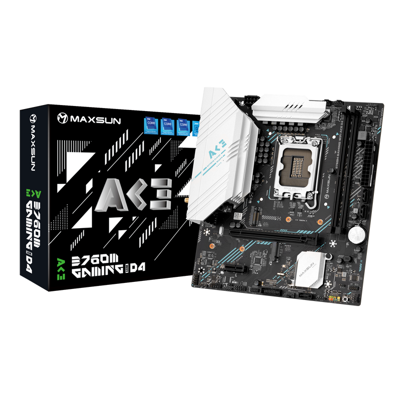 

Материнская плата MaxSun B760M GAMING WIFI ACE D4, Socket1700, Intel B760, 2xDDR4, PCI-Ex16, 4SATA3, 7.1-ch, 2.5GLAN, 6 USB 3.2, VGA, HDMI, mATX, Retail, B760M GAMING WIFI ACE D4